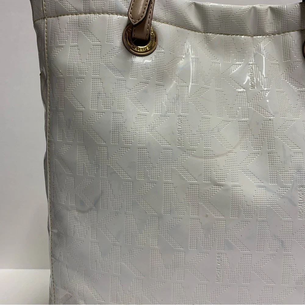 Michael Kors White Patent Tote Bag | MK Monogram Logo | Shoulder Purse